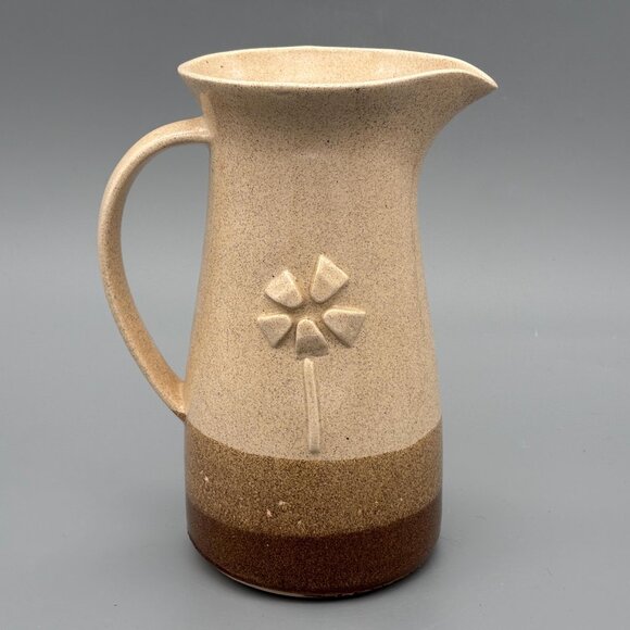 Vintage Studio Pottery Stoneware Pitcher with Incised Floral Design Rustic - Picture 1 of 10